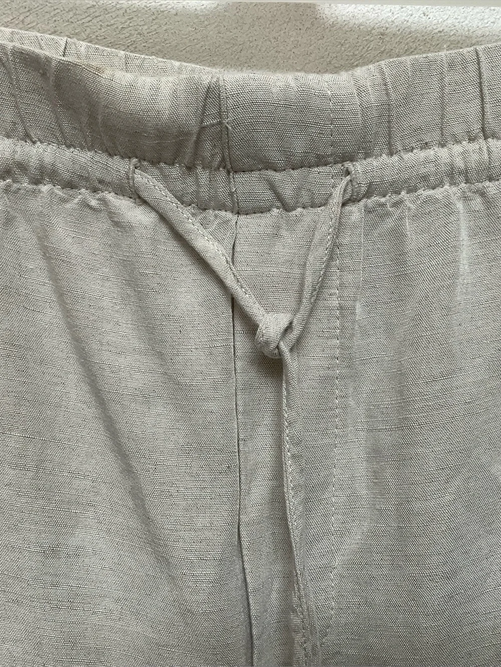 H&M Oatmeal Cream Linen Blend Tapered Leg Pull On Pants Size L Drawstring Waist
